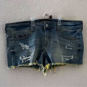 Express Blue Jean Shorts with Distressed Details
